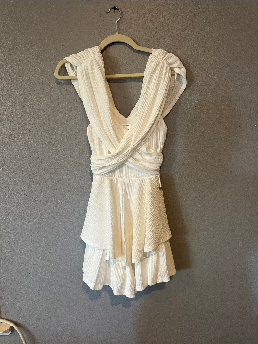 Selfie Leslie Cream Textured Wrap Tiered Mini Dress